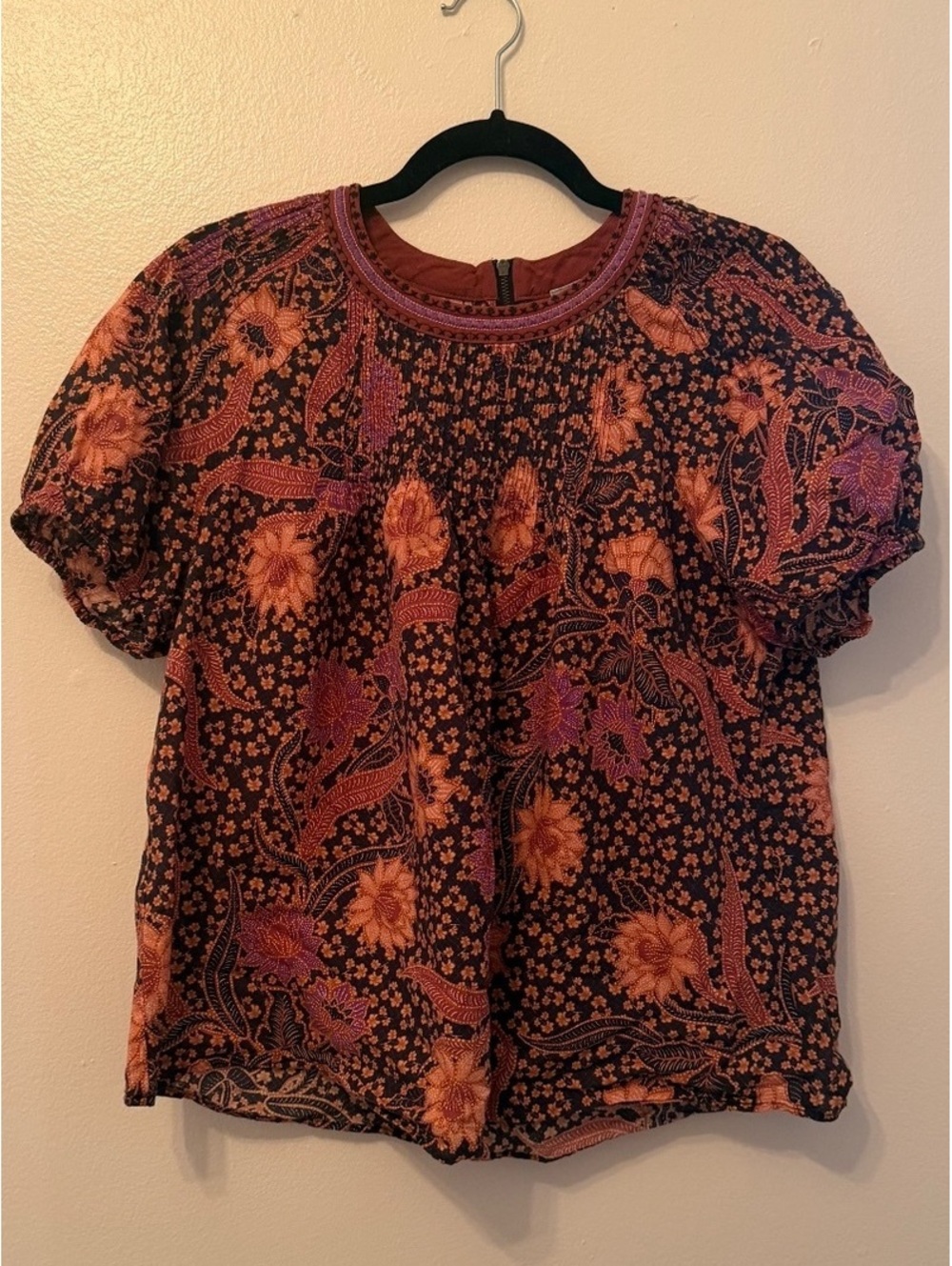 Daniel Rainn Large Floral Print Cotton Blouse with Zip Back